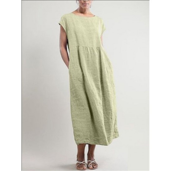 Women's Cotton And Linen Solid Color Loose Dress