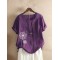 Women's Vintage Cotton Linen Print Short Sleeve Loose Casual Shirt